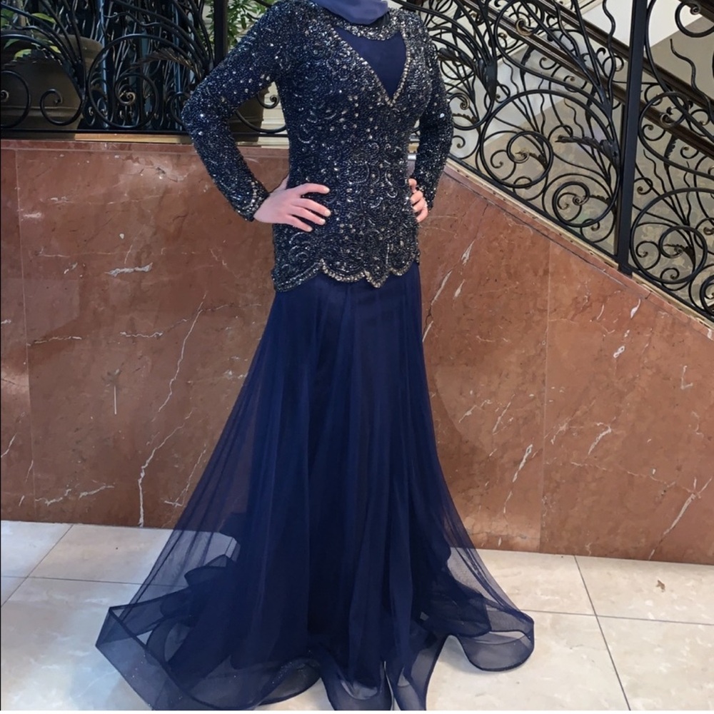 Elegant Navy Blue Embellished Dress